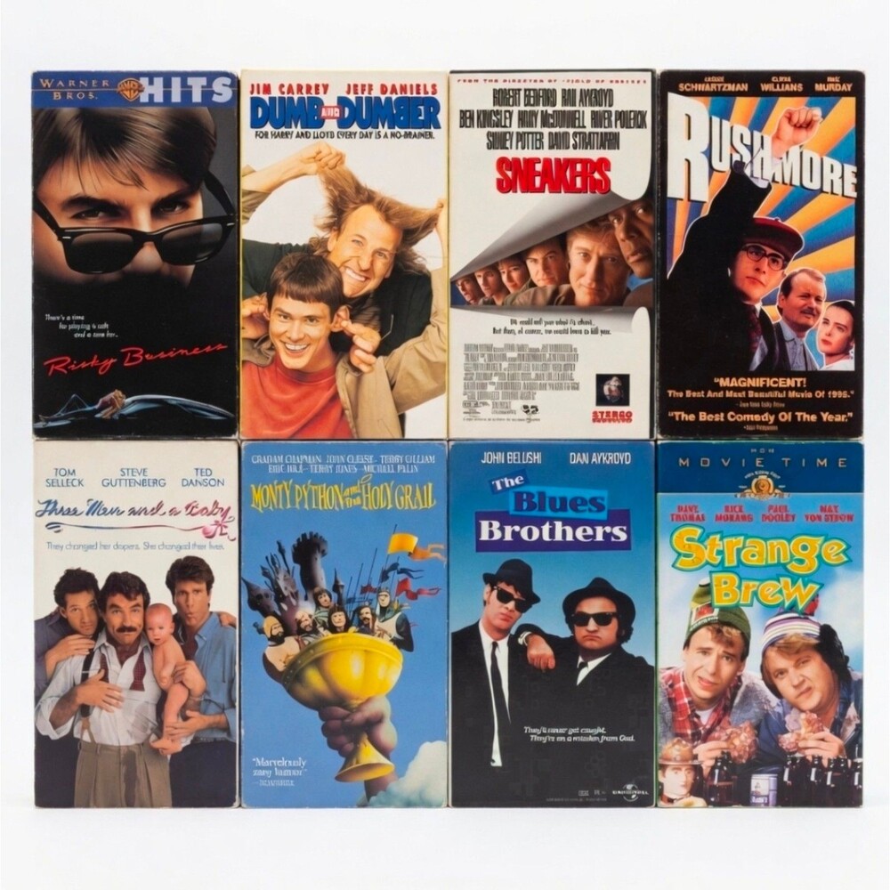 Lot of 8 Classic 80s 90s Comedy VHS Tapes - Dumb and Dumber, Blues Brothers, etc